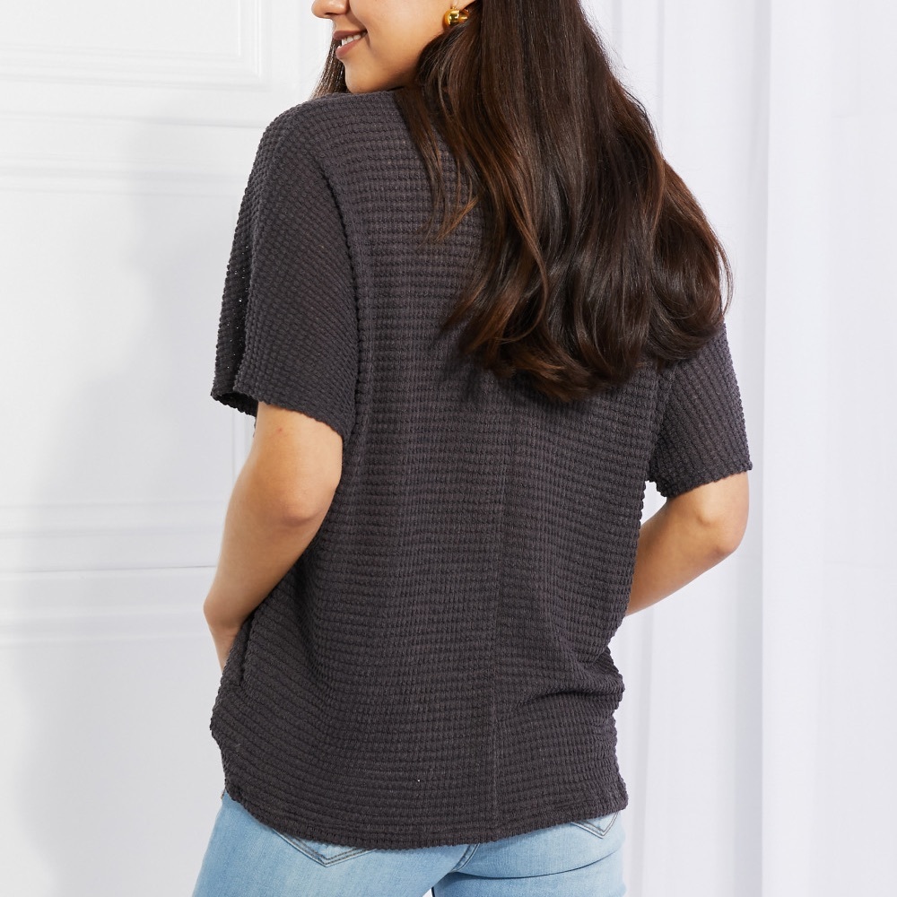 NEW ZENANA Spring It On Keyhole Jacquard Sweater in Gray - Picture 5 of 7